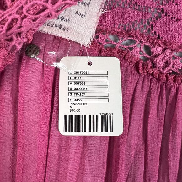 Free People One Pink Golden Age Lace Long Sleeve Open Back Top Size Medium - Picture 9 of 10